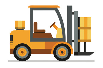 Simplified Cartoon Forklift Truck with Boxes Illustration Representing Material Handling Equipment and Industrial Transportation in a Minimalist Style