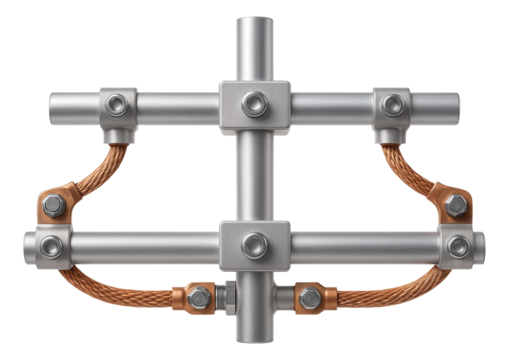 Aluminum grounding system for commercial rooftops, protecting large structures from lightning strikes.