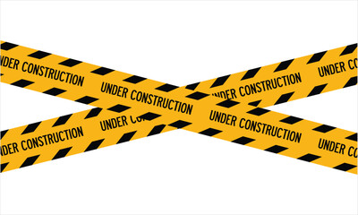 Under Construction Warning Tape Vector – Yellow and Black Striped Barrier with Bold Text on White Background