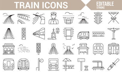 Vector Icons of Trains, Tracks, and Stations for Urban and Transport Design