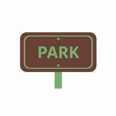 Brown park sign with green border. Simple park signpost indicating park entrance.  World Ranger Day park sign for environmental awareness campaigns.