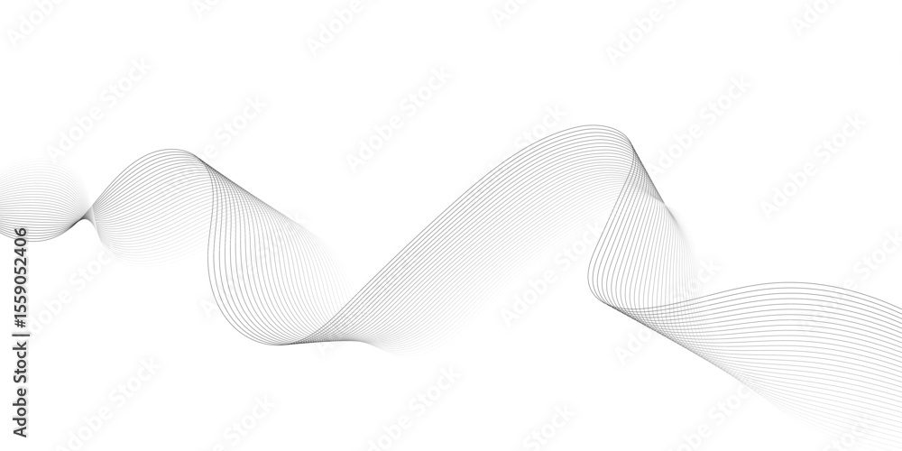 Poster Abstract white background with waves. Modern banner design. Abstract grey wave lines on transparent background. Technology, data science, geometric border pattern. Isolated on white background.