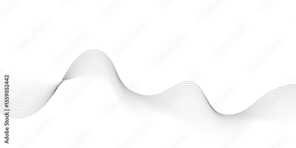 Poster Abstract white background with waves. Modern banner design. Abstract grey wave lines on transparent background. Technology, data science, geometric border pattern. Isolated on white background.
