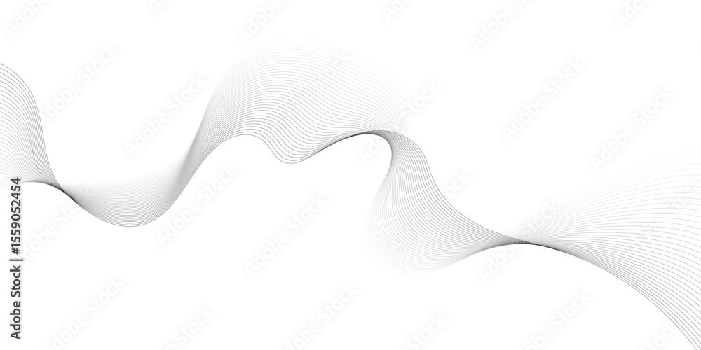 Poster Abstract white background with waves. Modern banner design. Abstract grey wave lines on transparent background. Technology, data science, geometric border pattern. Isolated on white background.