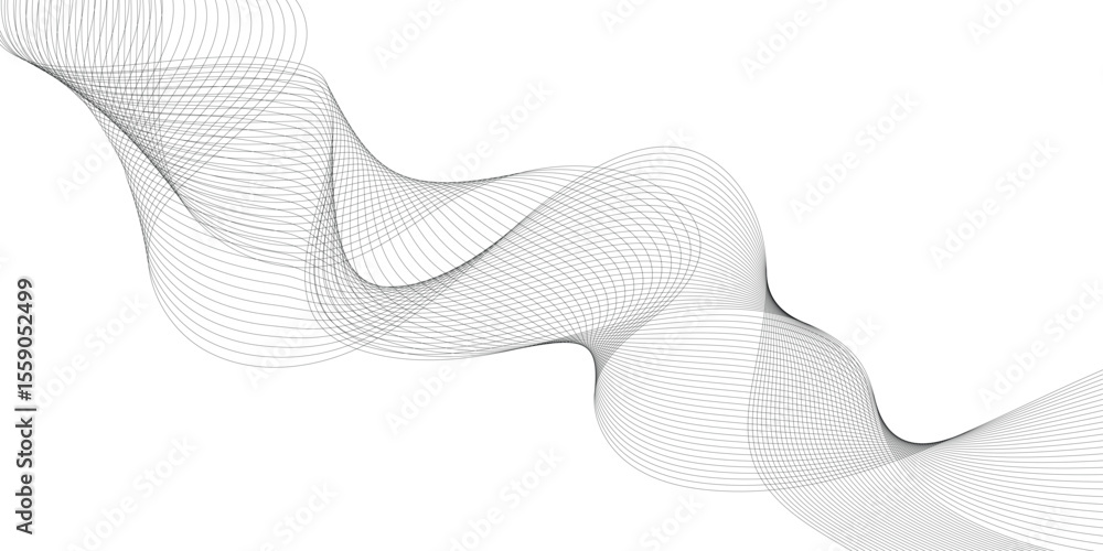 Poster Abstract white background with waves. Modern banner design. Abstract grey wave lines on transparent background. Technology, data science, geometric border pattern. Isolated on white background.