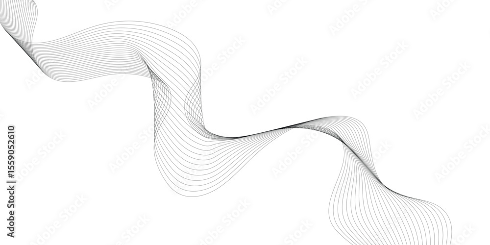 Poster Abstract white background with waves. Modern banner design. Abstract grey wave lines on transparent background. Technology, data science, geometric border pattern. Isolated on white background.