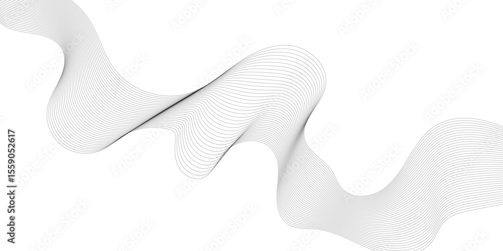 Poster Abstract white background with waves. Modern banner design. Abstract grey wave lines on transparent background. Technology, data science, geometric border pattern. Isolated on white background.