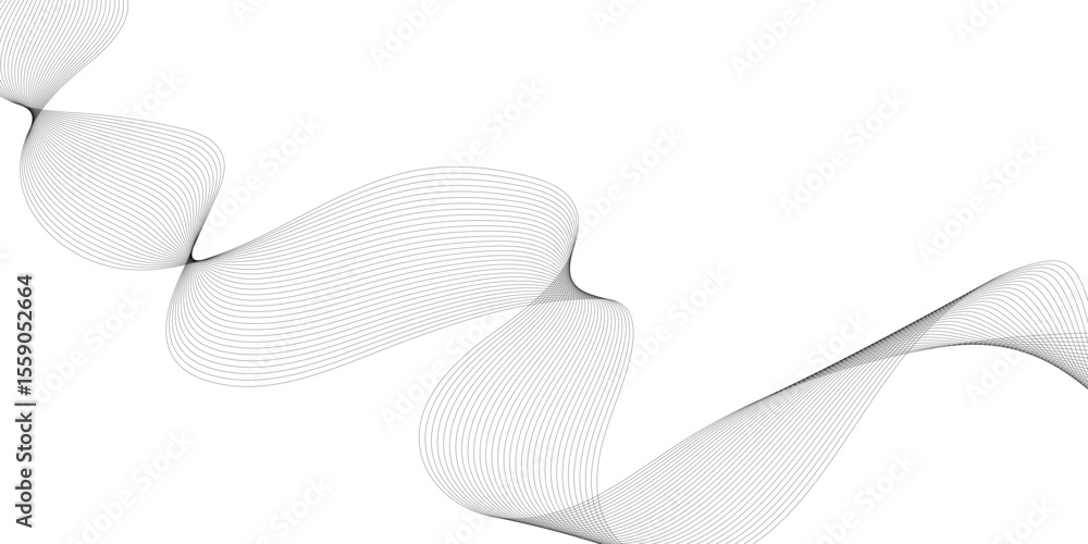 Poster Abstract white background with waves. Modern banner design. Abstract grey wave lines on transparent background. Technology, data science, geometric border pattern. Isolated on white background.
