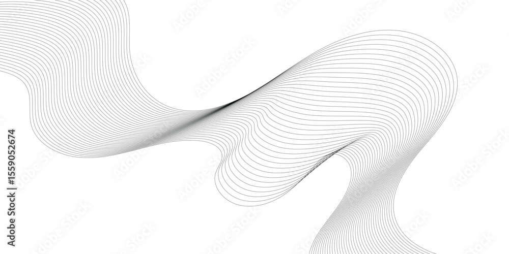 Poster Abstract white background with waves. Modern banner design. Abstract grey wave lines on transparent background. Technology, data science, geometric border pattern. Isolated on white background.