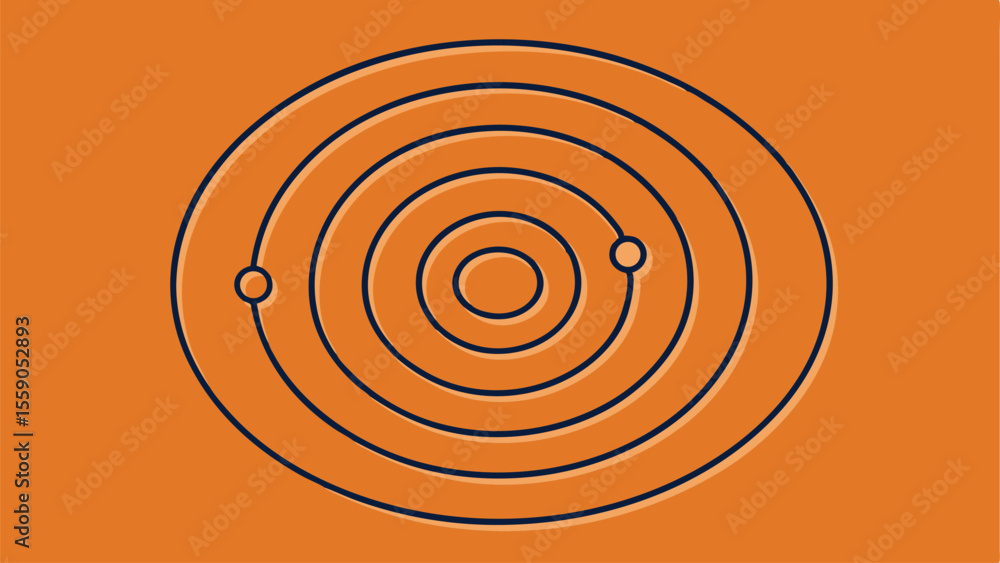 Poster concentric circles abstract graphic illustration with minimalist design elements and orange backgrou