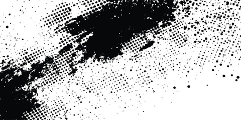 Black halftone dot grunge texture of old isolated white background. Abstract halftone black and white vector background with grunge dotted pattern for web and business design.