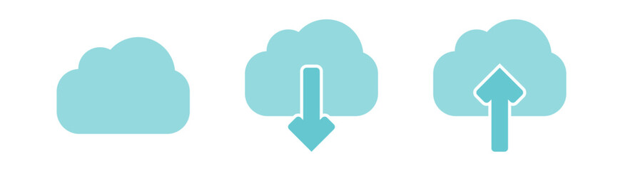 Flat minimalist cloud iconset in outline style,vector EPS10 format Includes cloud symbol, upload to cloud, and download from cloud icons. Perfect for storage, file transfer, and data service UI design