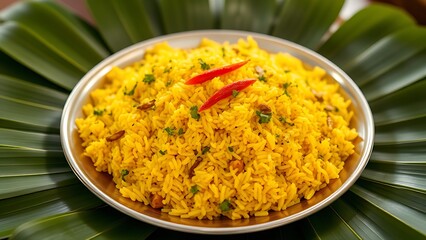 Festive nasi kuning arranged on banana leaves, embodying Indonesia's culinary celebration of Independence Day.