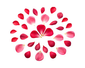  red and pink flower petals in square design on transparent background.