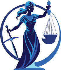 A collection of stylized illustrations representing justice, featuring the scales of justice, gavels, and legal documents with a clean and symbolic aesthetic