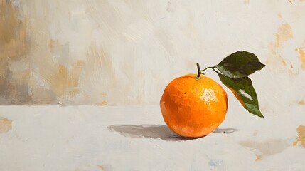 Vibrant Orange Fruit with Leaf on Neutral Background for Still Life