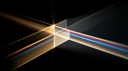 Light beams creating colorful spectrum through glass prism on black background