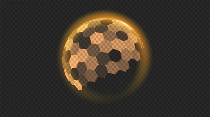 3D gold shield sphere and hexagon effect protect dome ball on abstract background. Glowing barrier perfect for tech security concepts, digital HUDs, or futuristic planetary defense systems.