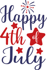 4th of July Independence Day typography clip art design on plain white transparent isolated background for card, shirt, hoodie, sweatshirt, apparel, tag, mug, icon, poster or badge