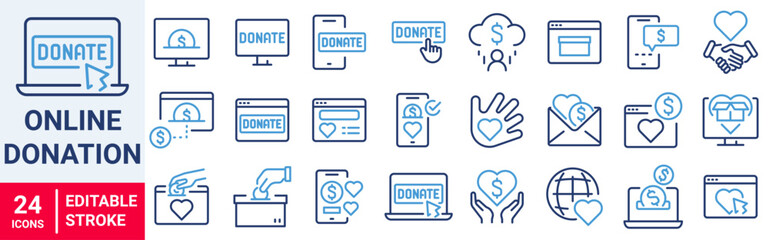 Online Donation web line icons. Charity and Donation. Outline icons vector collection