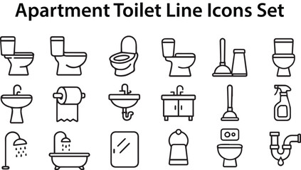 Apartment Toilet Line Icons Set – High-Resolution Bathroom Fixtures Collection