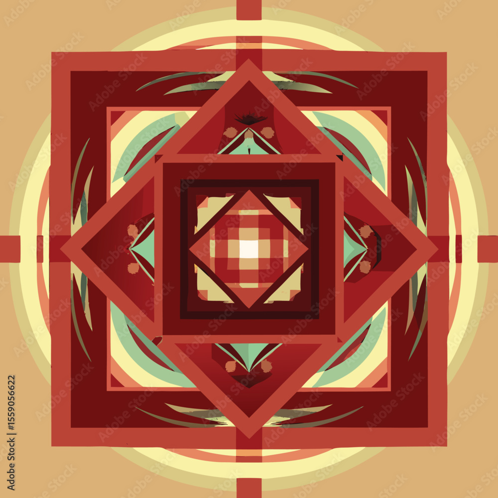 Poster geometric abstract composition with earthy tones and layered shapes in vector art