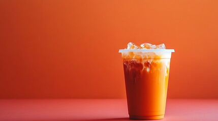 Thai milk tea in takeaway cup with vibrant orange tones