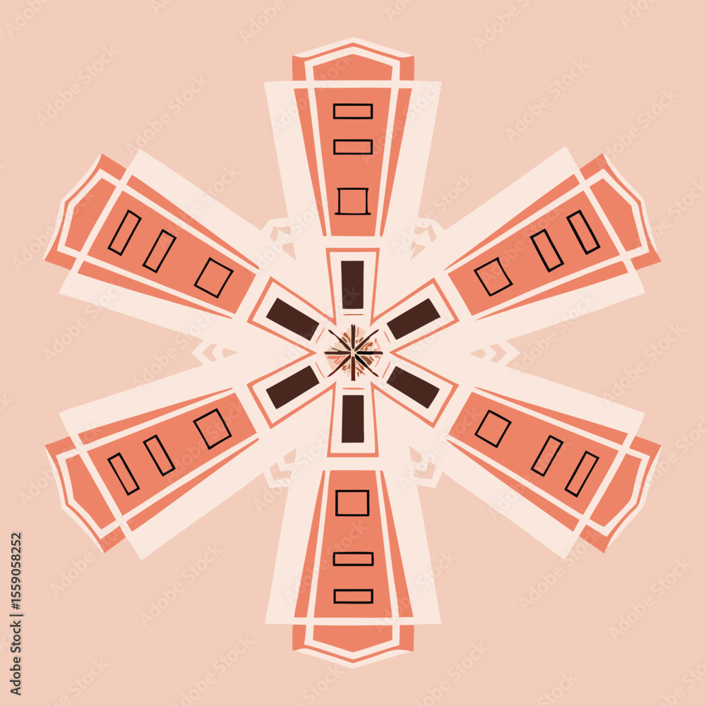 Poster geometric floral abstract design composed with repeating building facade elements