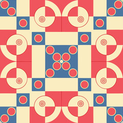 Geometric pattern design featuring circles squares and intricate concentric circle elements.