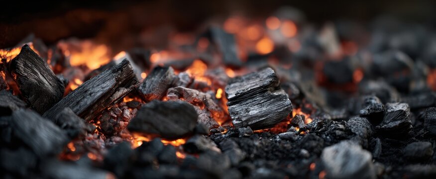 The glowing embers of charcoal create a captivating outdoor cooking atmosphere.