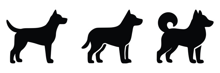 Vector silhouette set of dog on white background. Dog silhouette vector set. Collection of dog silhouettes in various poses and breeds. Perfect for pet lovers, veterinarians, or dog trainer.