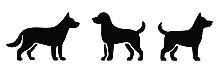 Vector silhouette set of dog on white background. Dog silhouette vector set. Collection of dog silhouettes in various poses and breeds. Perfect for pet lovers, veterinarians, or dog trainer.