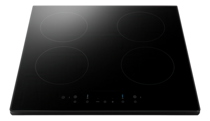 A built-in induction cooktop with four cooking zones, featuring touch controls for easy temperature adjustments in an apartment kitchen.