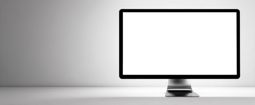 The modern computer monitor with a blank screen in a minimalist setting.