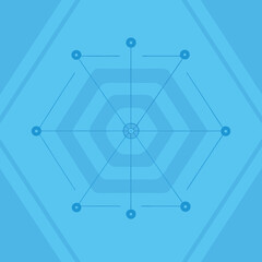 Minimalist hexagon network design showing data connection and scientific structure