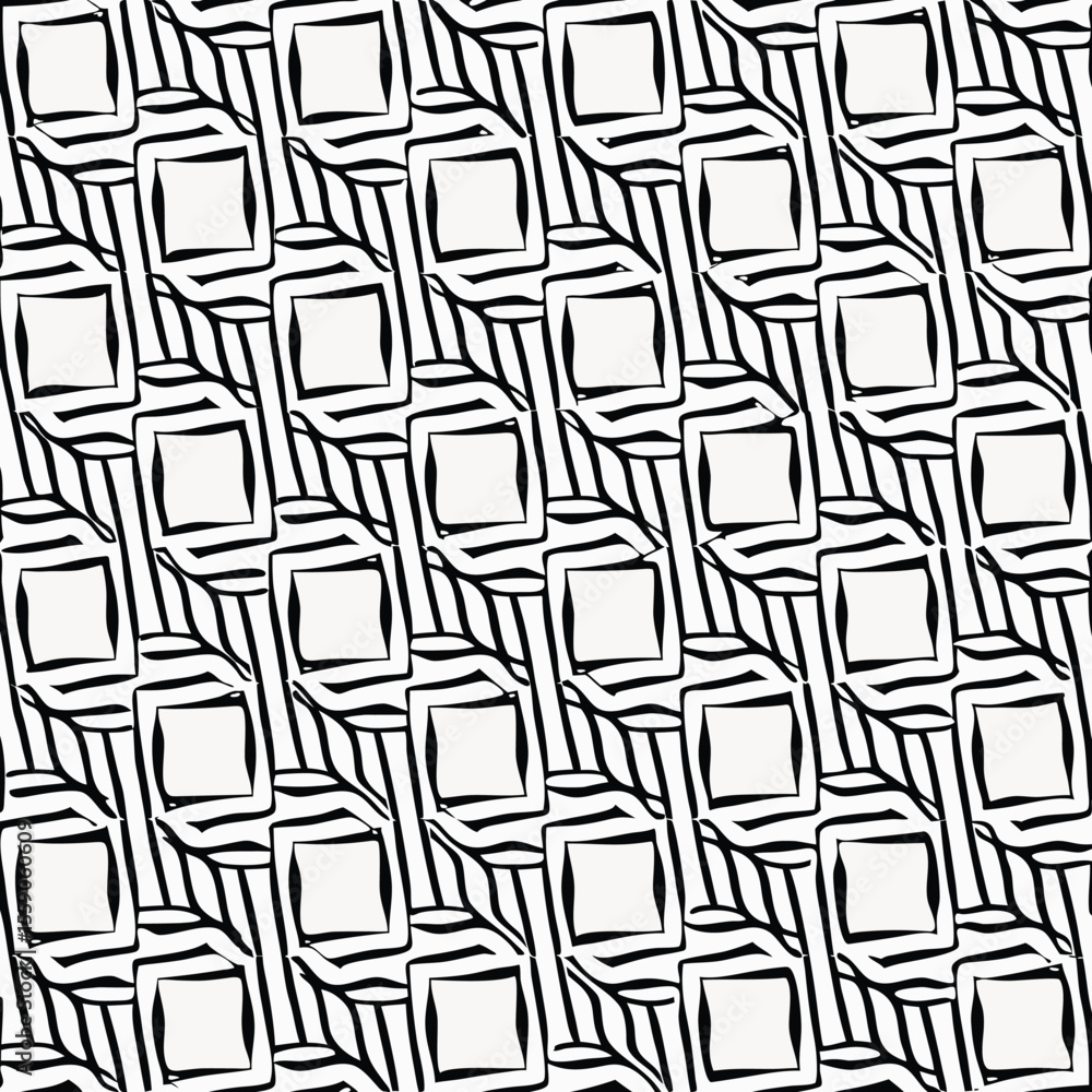 Poster seamless black and white geometric pattern with square shapes and abstract design elements.