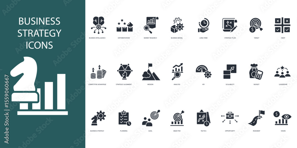 Poster business strategy icon set.vector.editable stroke.linear style sign for use web design,logo.symbol i