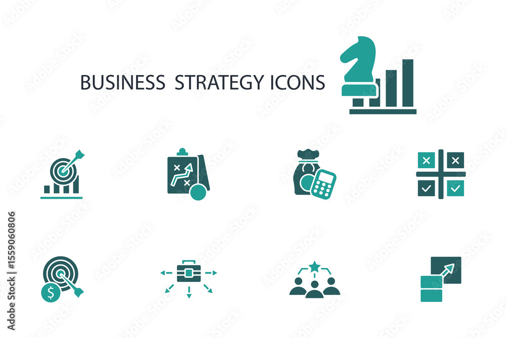 Poster business strategy icon set.vector.editable stroke.linear style sign for use web design,logo.symbol i
