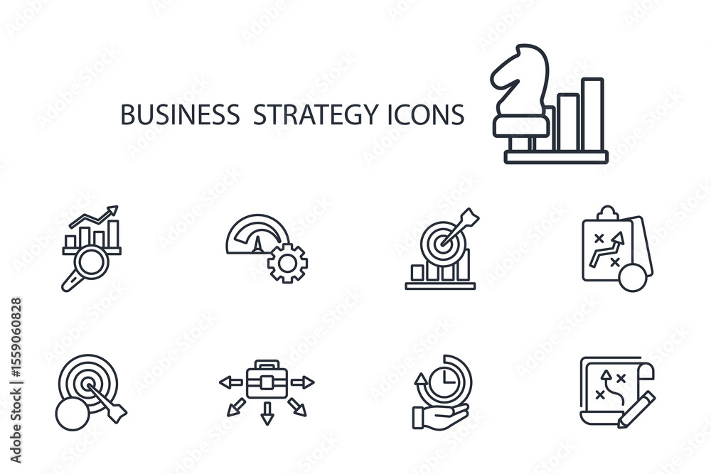Poster business strategy icon set.vector.editable stroke.linear style sign for use web design,logo.symbol i