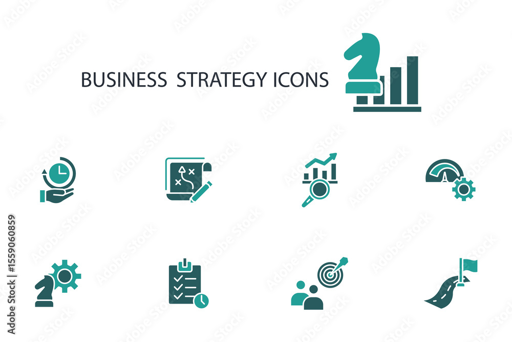 Poster business strategy icon set.vector.editable stroke.linear style sign for use web design,logo.symbol i
