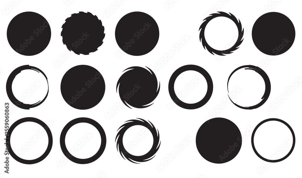 Poster assorted geometric shapes circular variations and icon set for design elements