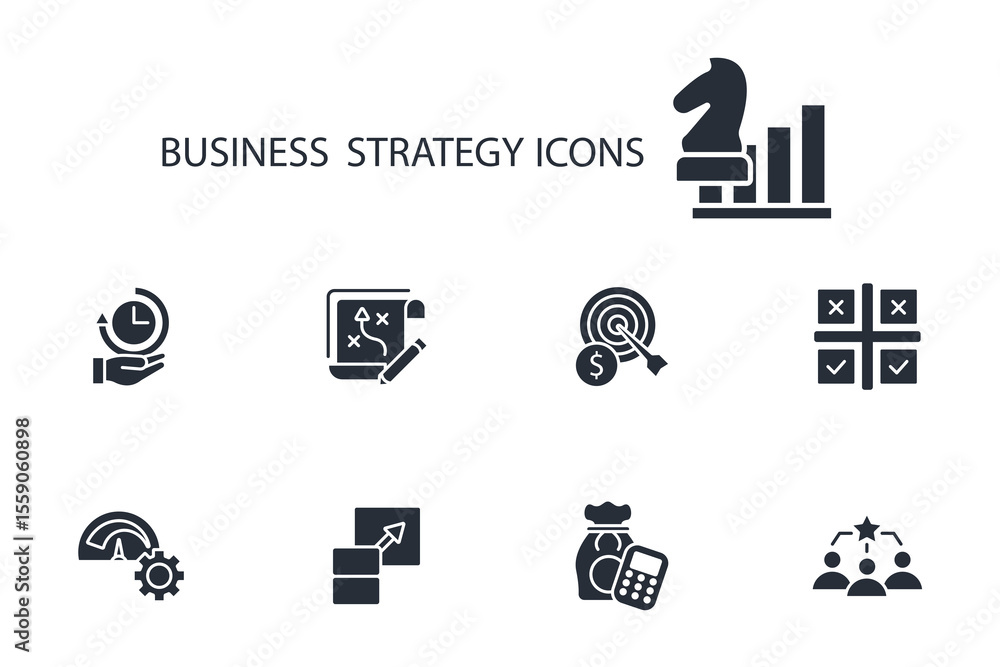 Poster business strategy icon set.vector.editable stroke.linear style sign for use web design,logo.symbol i