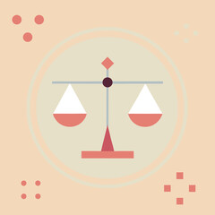 Simplified illustration of a balancing scale within a decorative circular frame