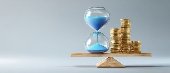 The hourglass symbolizing time management alongside stacks of gold coins.