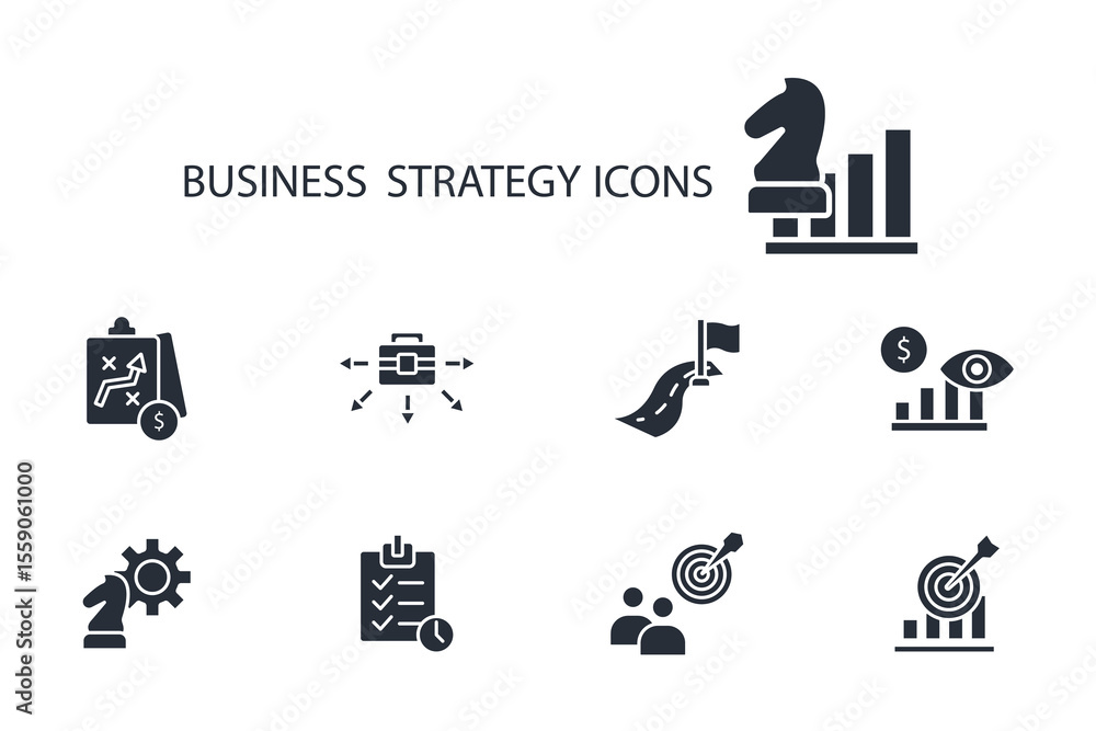 Poster business strategy icon set.vector.editable stroke.linear style sign for use web design,logo.symbol i