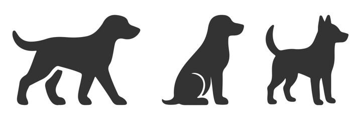 Dog silhouette set, dog silhouettes showcasing diverse breeds and movements, set of dog silhouette vector, black dog silhouette