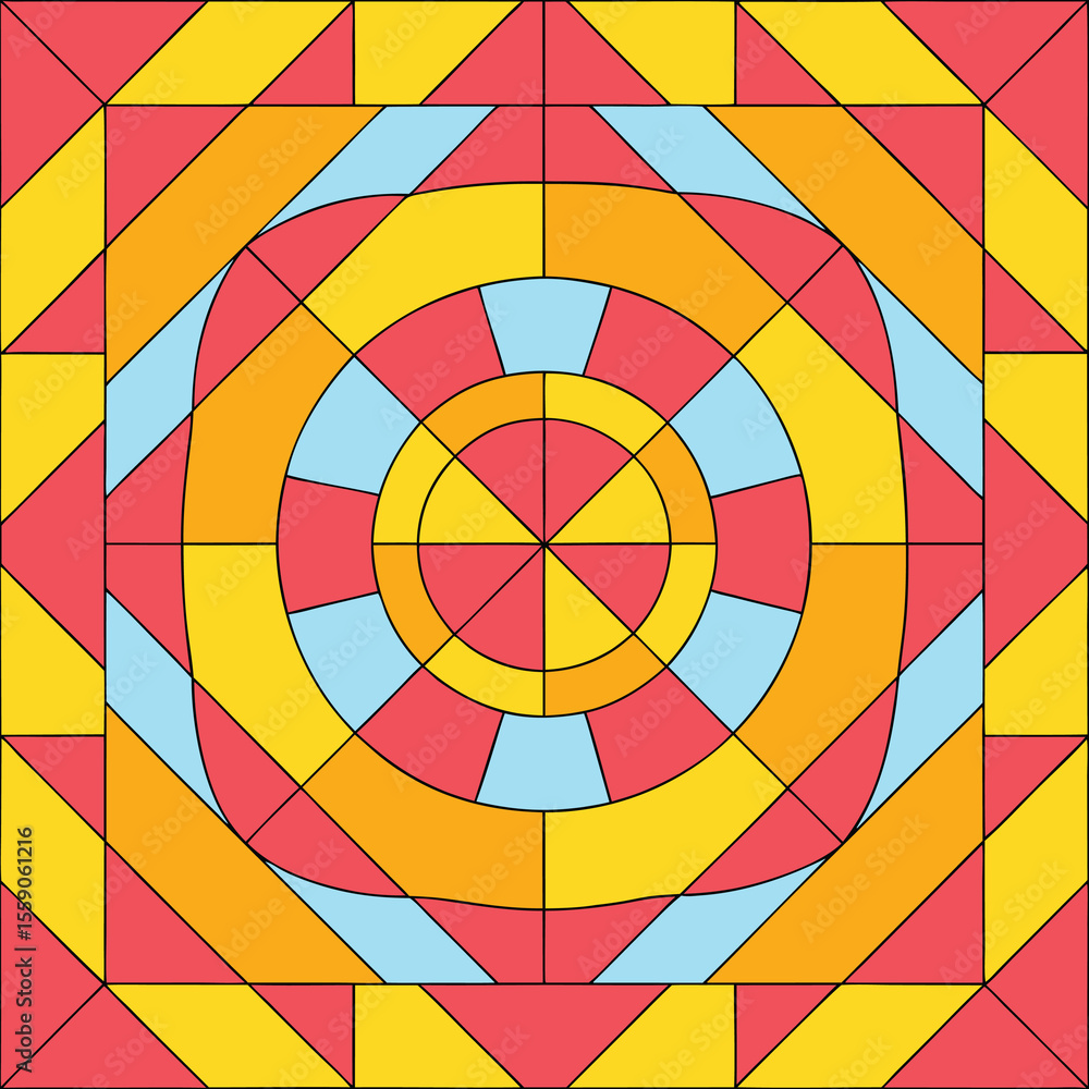 Poster vibrant abstract geometric design with colorful blocks and black outline for decorative use