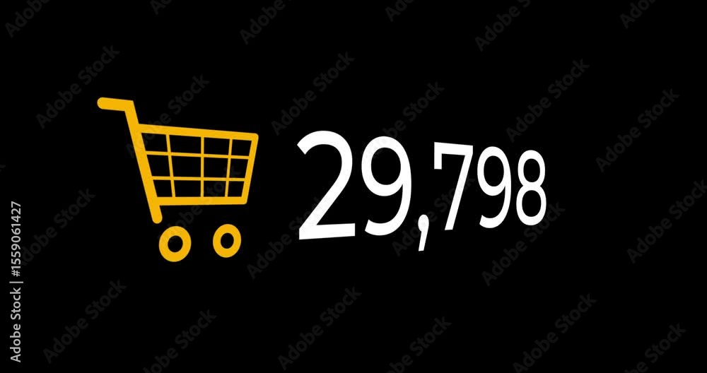 Poster video of a number counting up to 1 million with a yellow shopping cart icon on a black background wi