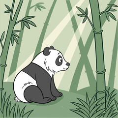 Naklejka premium Cute panda cartoon vector illustration with bamboo