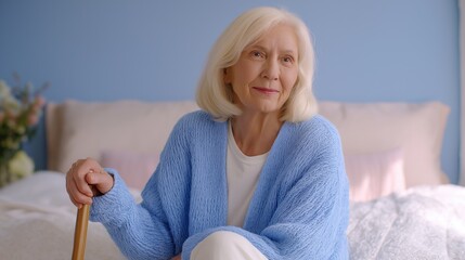 Senior Woman Relaxing in Soft Blue Setting